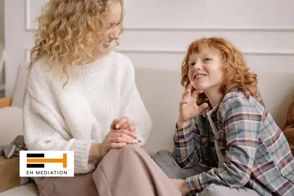 Happy mother and child after sorting child arrangements mediation Tameside